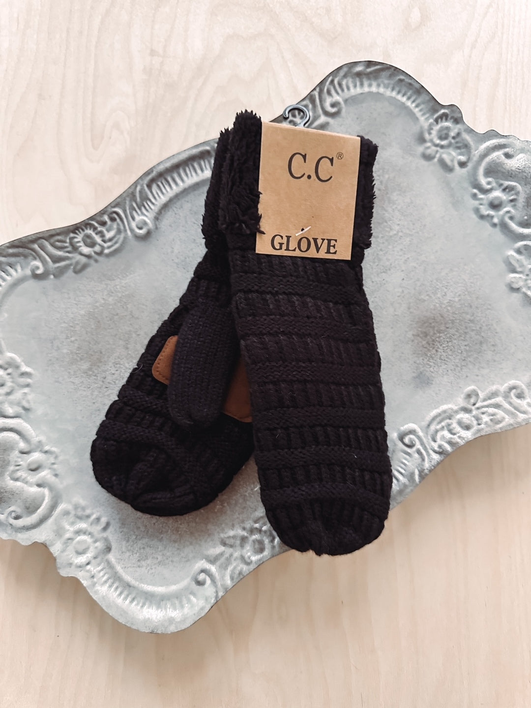 Black Solid Fuzzy Lined Mittens