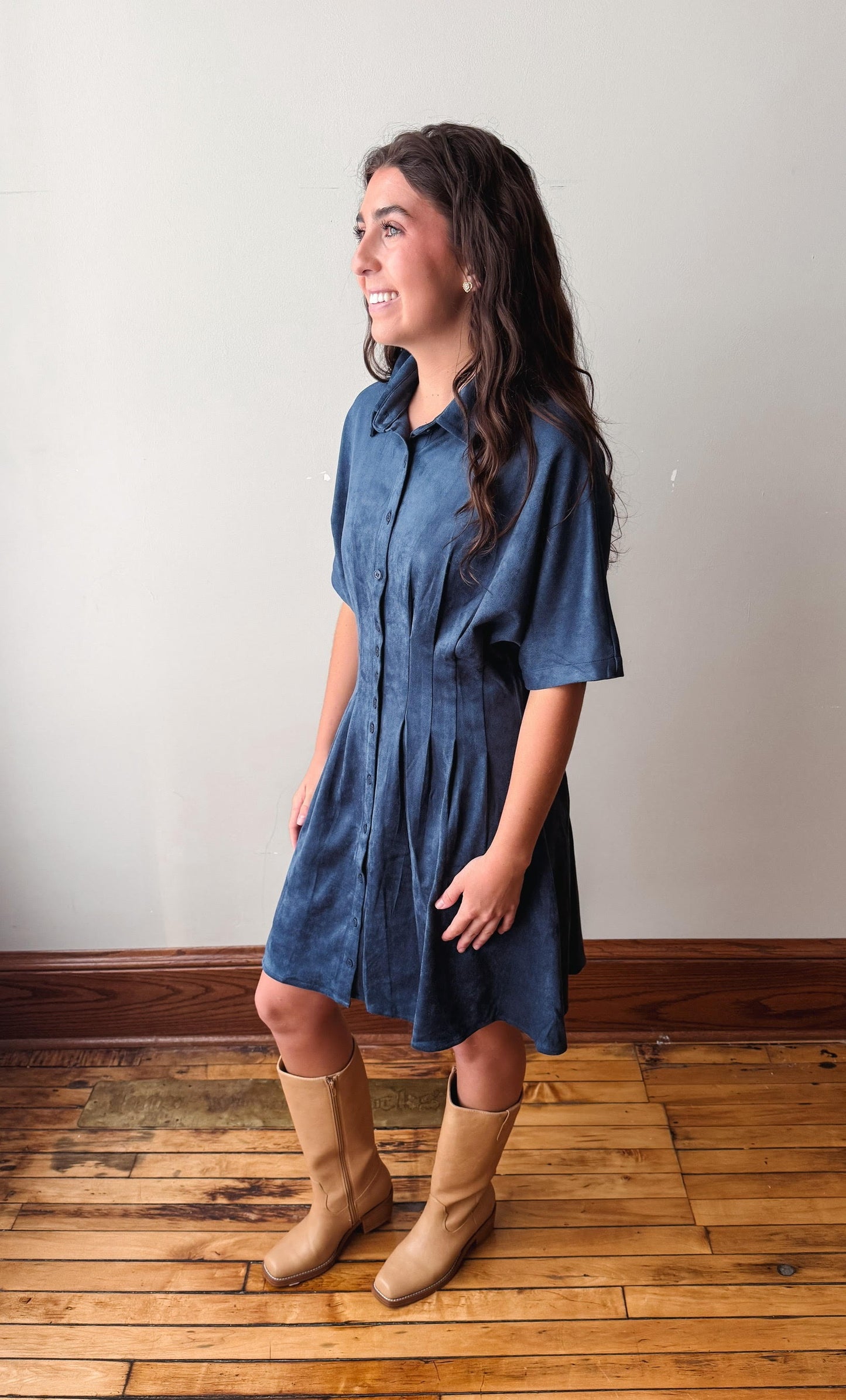 Clara Blue Suede Dress