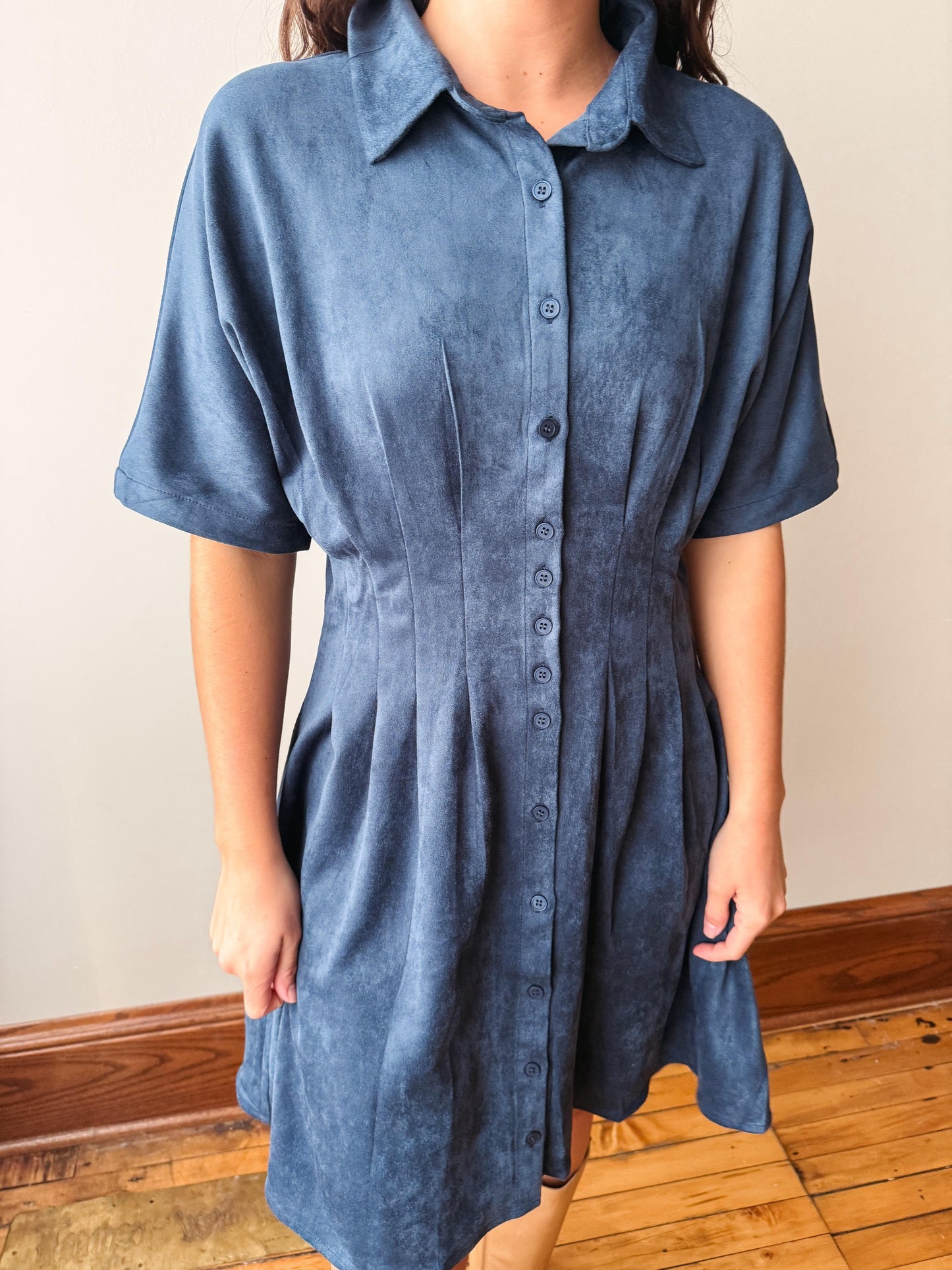 Clara Blue Suede Dress