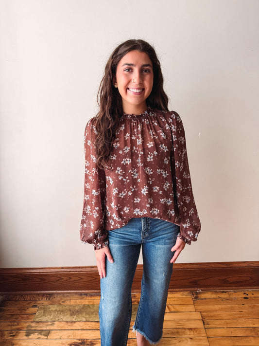 Lillian Floral Blouse - Brown