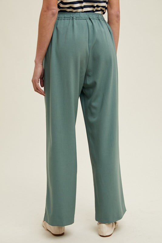 Green Drawstring Wide Leg Pants