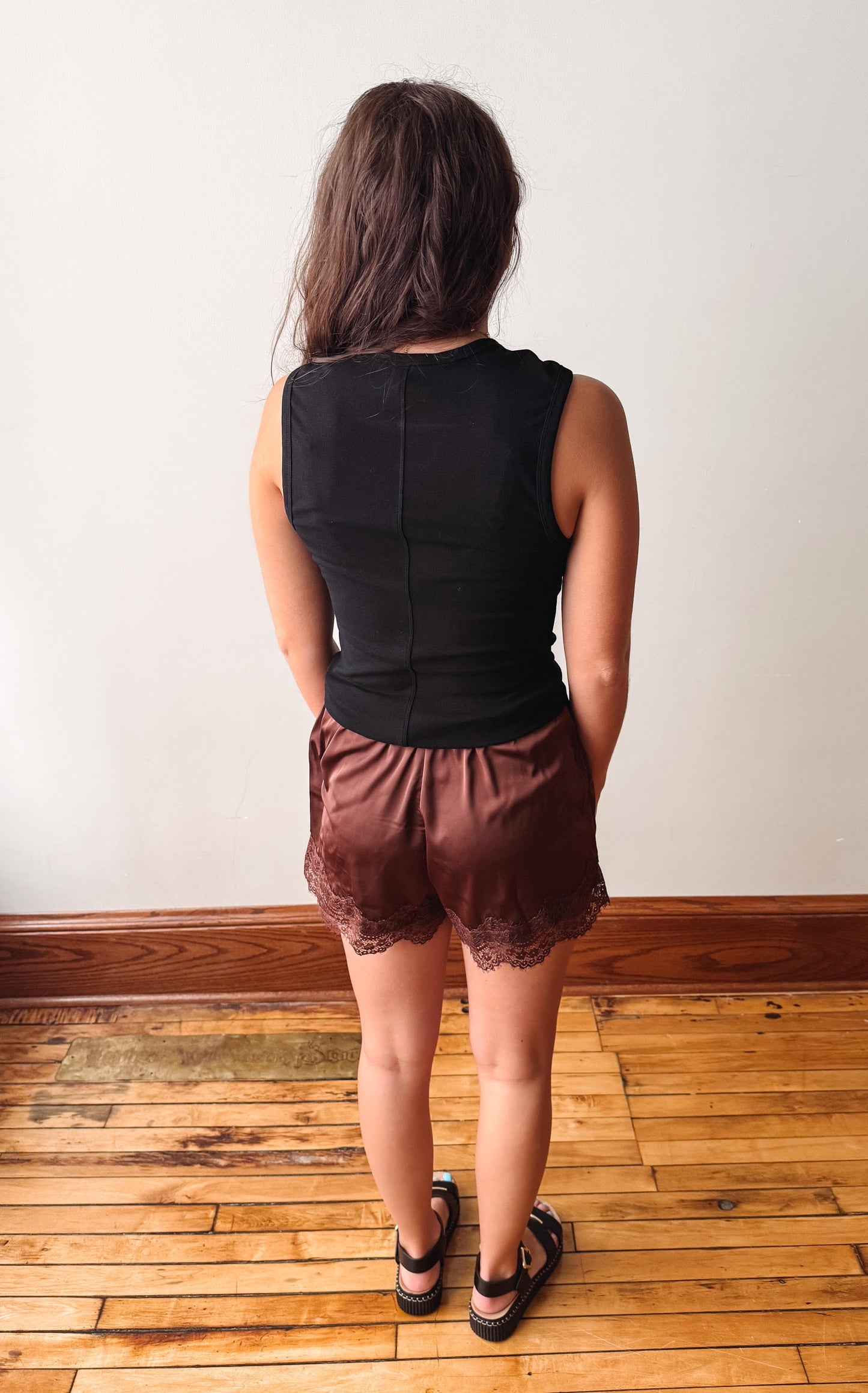 Espresso Satin Lace Shorts