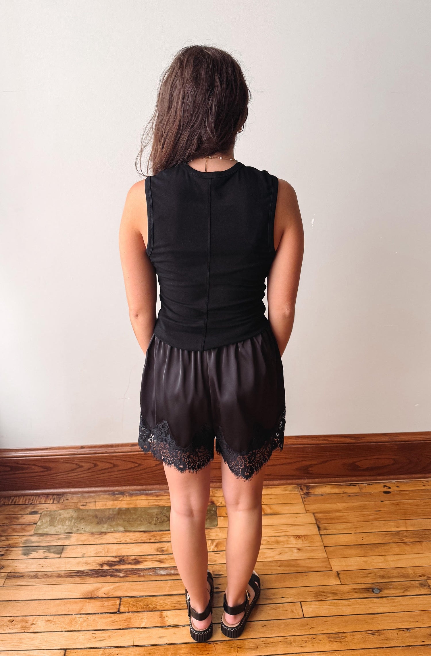 Black Satin Lace Shorts Small