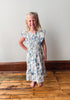 Girls Blue Floral Ruffle Dress
