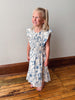 Girls Blue Floral Ruffle Dress