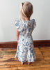 Girls Blue Floral Ruffle Dress