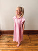 Girls Pink Button Collared Pleated Pinstripe Dress