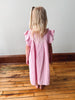 Girls Pink Button Collared Pleated Pinstripe Dress