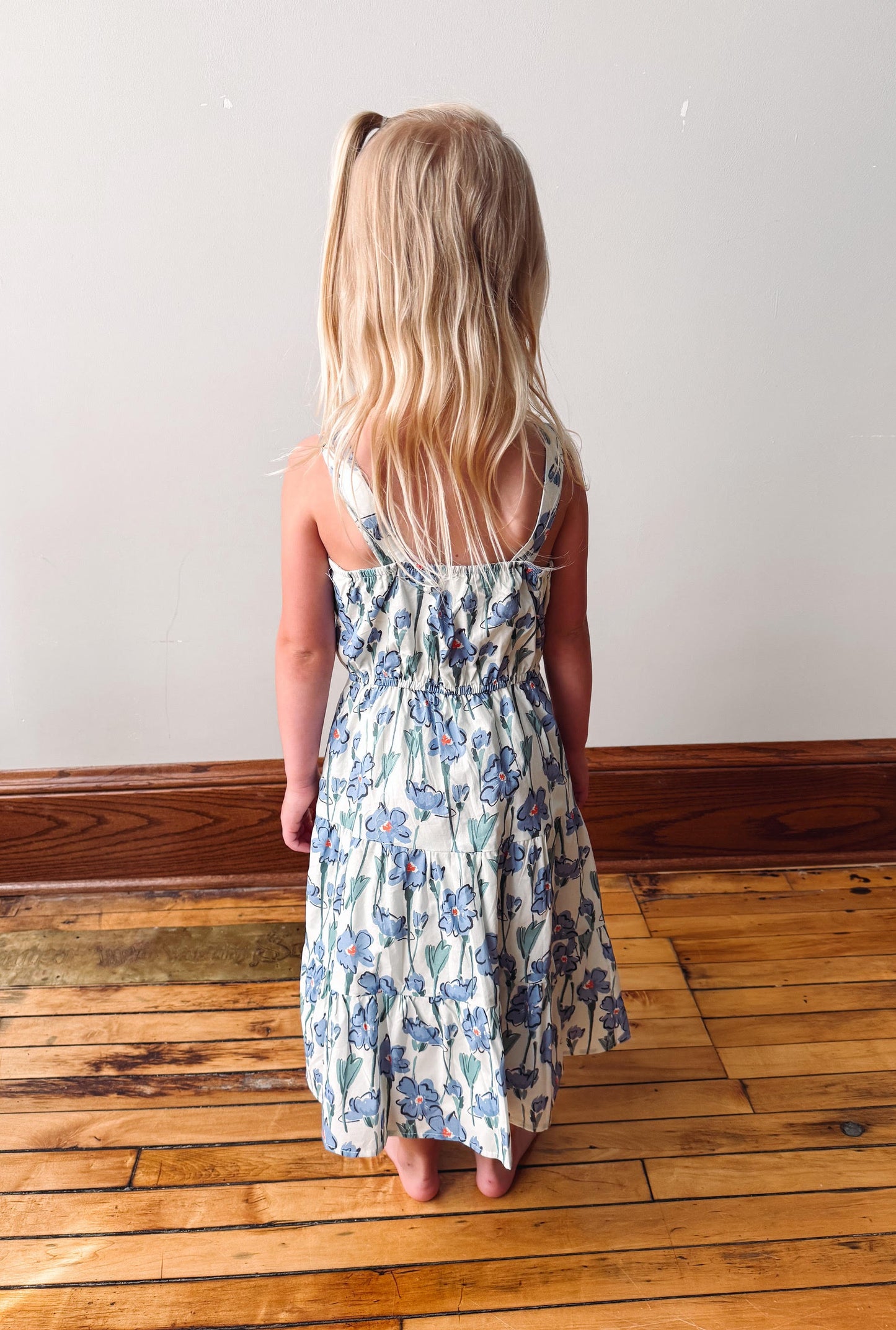 Girls Blue Floral Poplin Dress