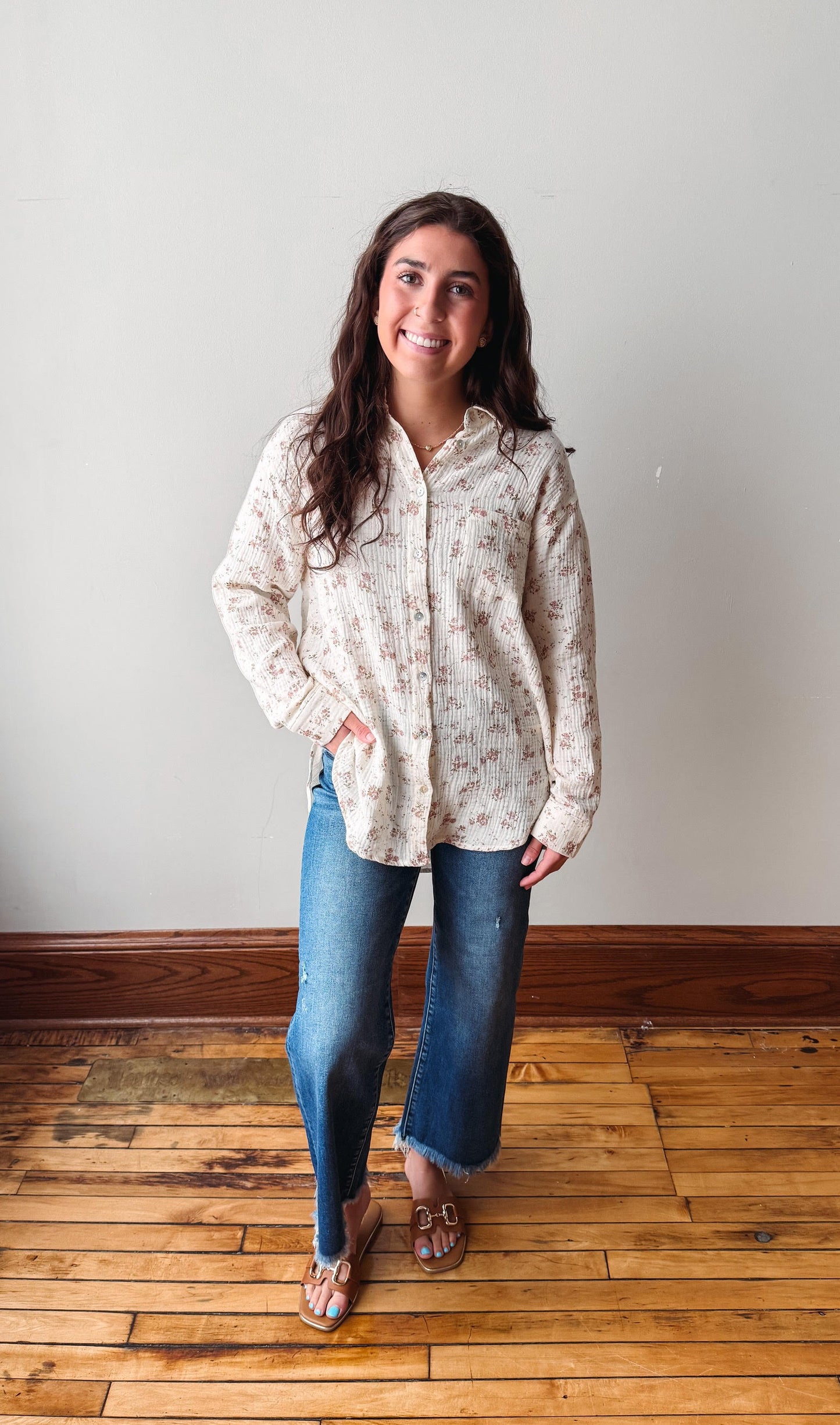 Soft Breeze Floral Cotton Button Up