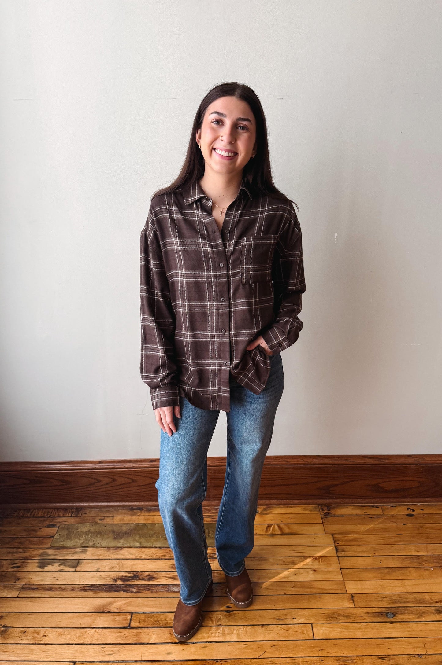 River Plaid Button Up - Dark Roast