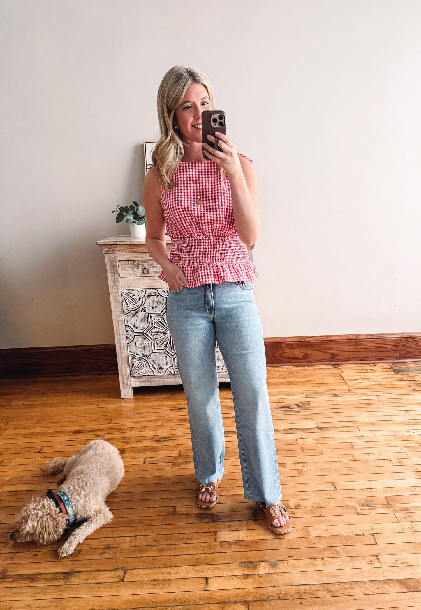 Sunday White + Red Gingham Top