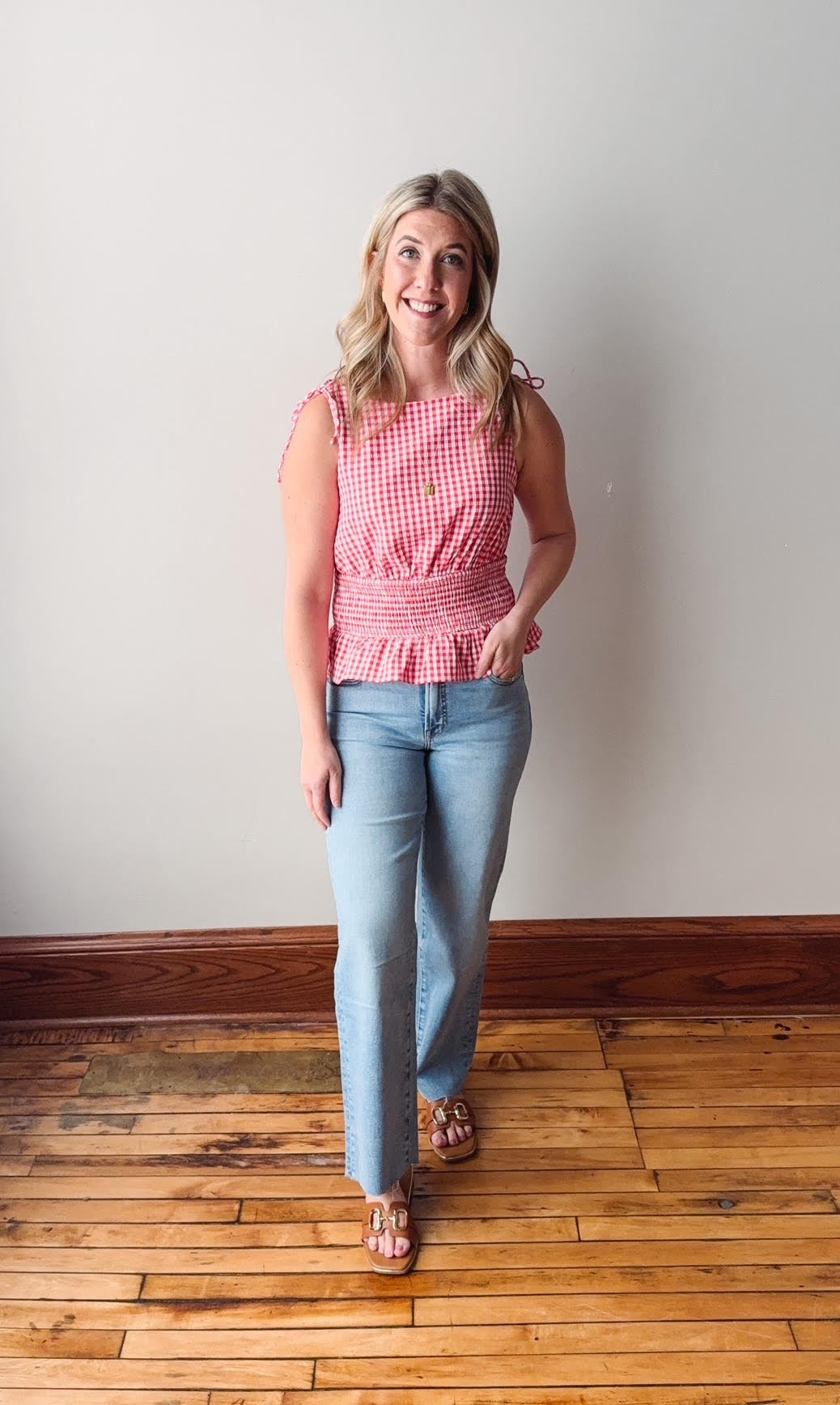 Sunday White + Red Gingham Top