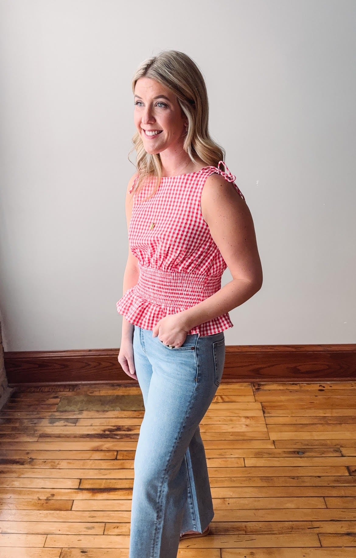 Sunday White + Red Gingham Top