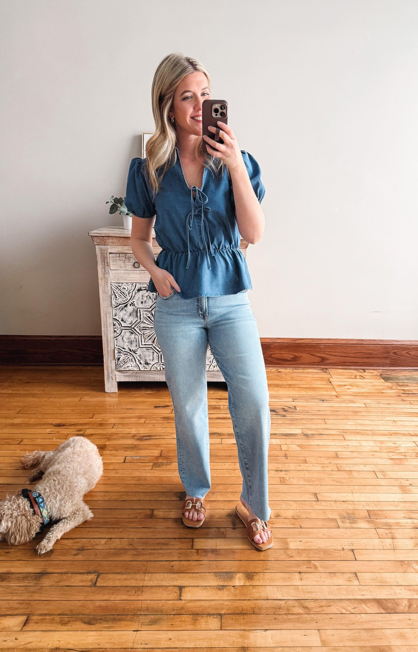 Isla Light Denim Peplum Blouse