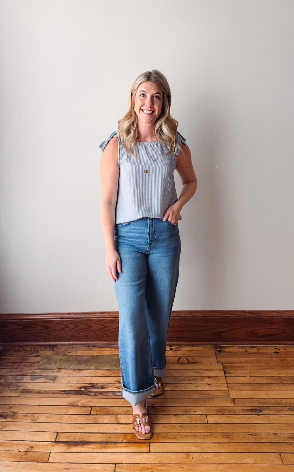 Saylor Denim + White Stripe Top