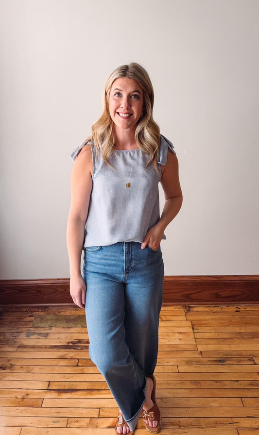 Saylor Denim + White Stripe Top