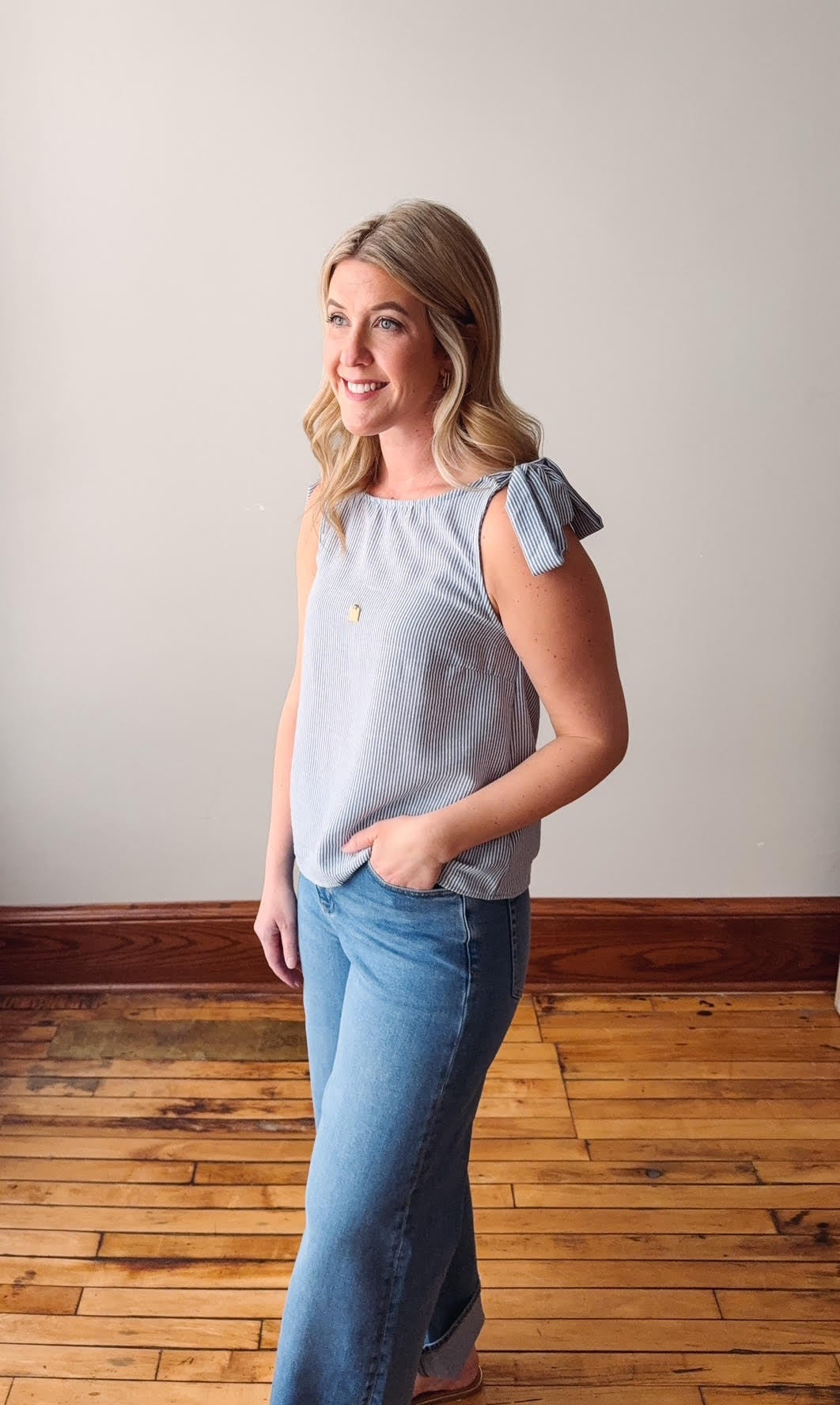 Saylor Denim + White Stripe Top