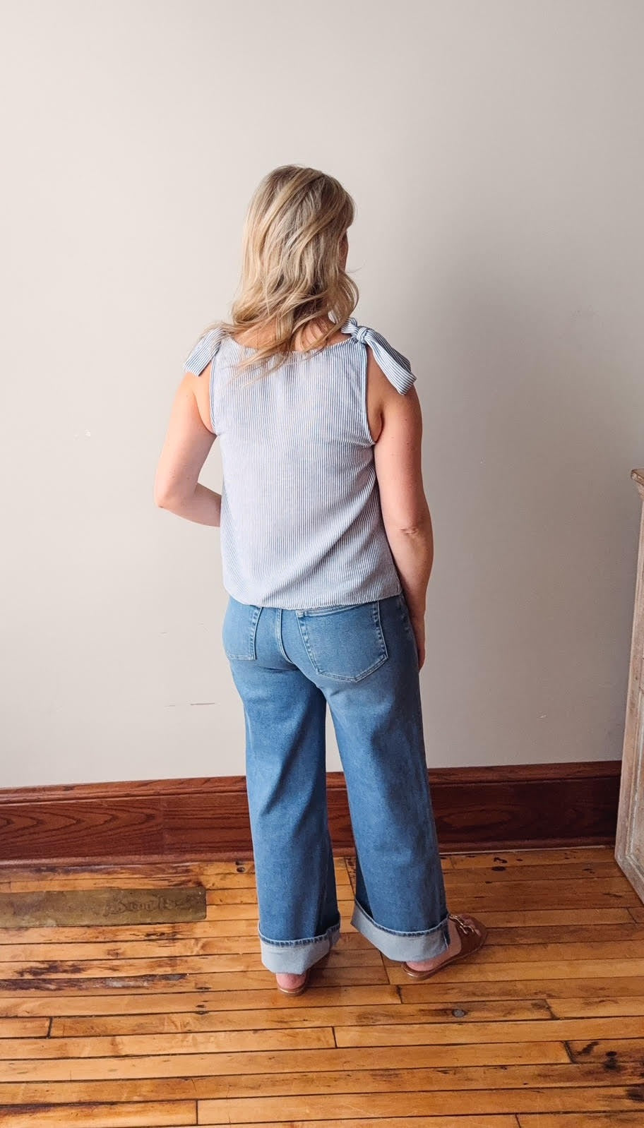 Saylor Denim + White Stripe Top