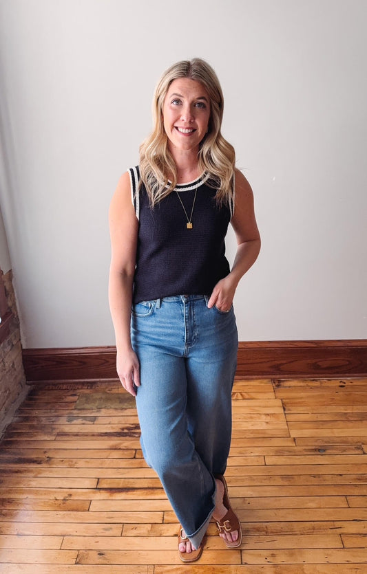 Whitley Navy + White Sweater Tank