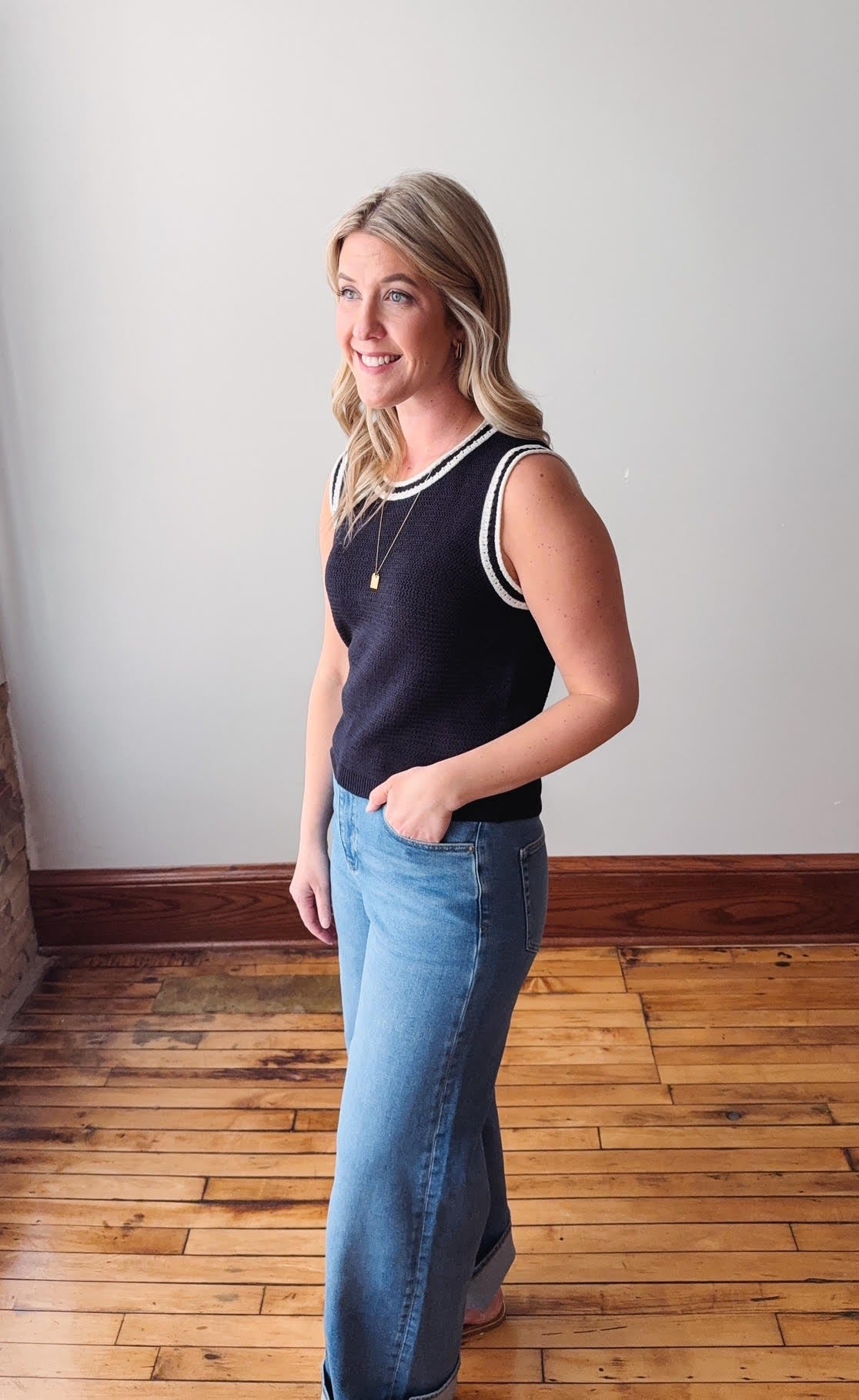 Whitley Navy + White Sweater Tank