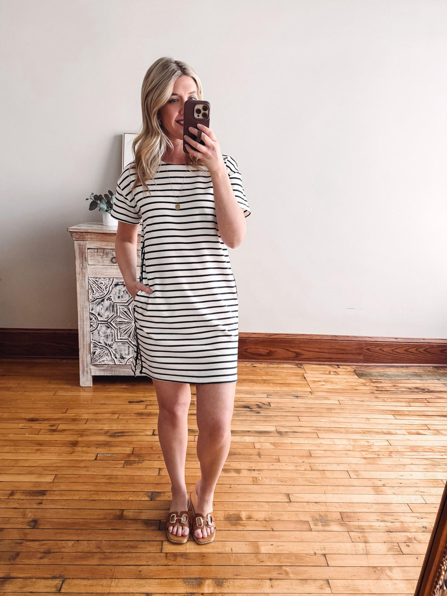 Alexis Off White + Navy Striped Dress