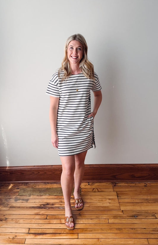Alexis Off White + Navy Striped Dress