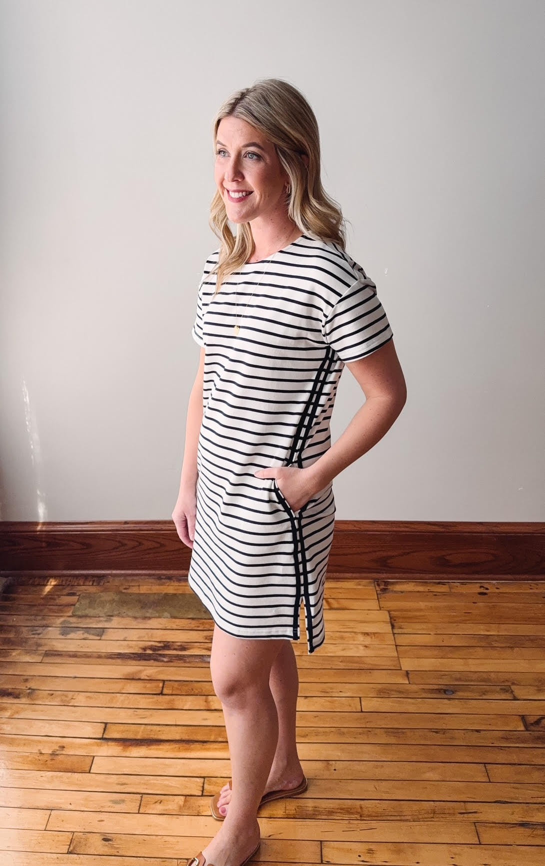 Alexis Off White + Navy Striped Dress