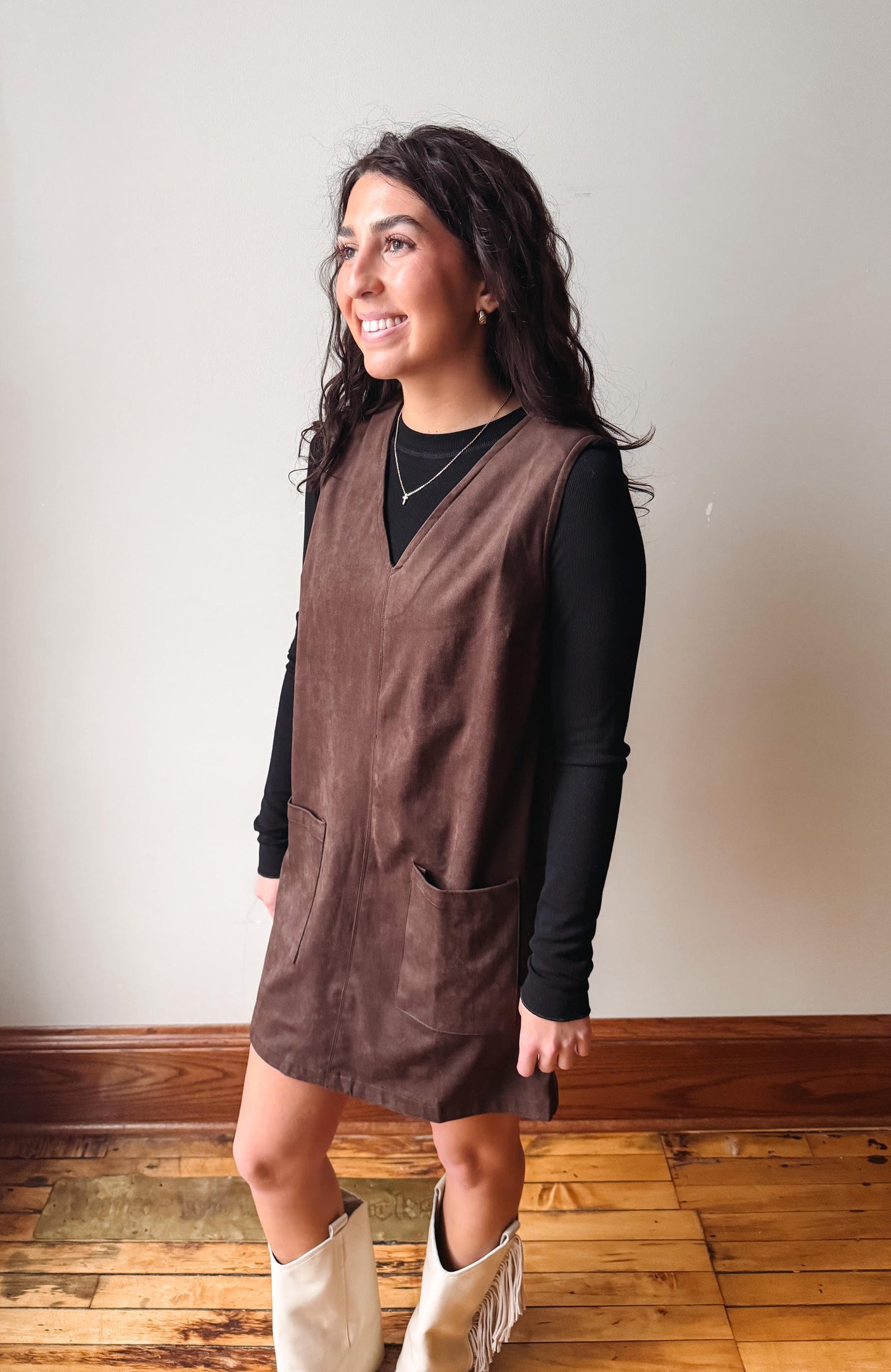 Lennon Espresso Suede Dress