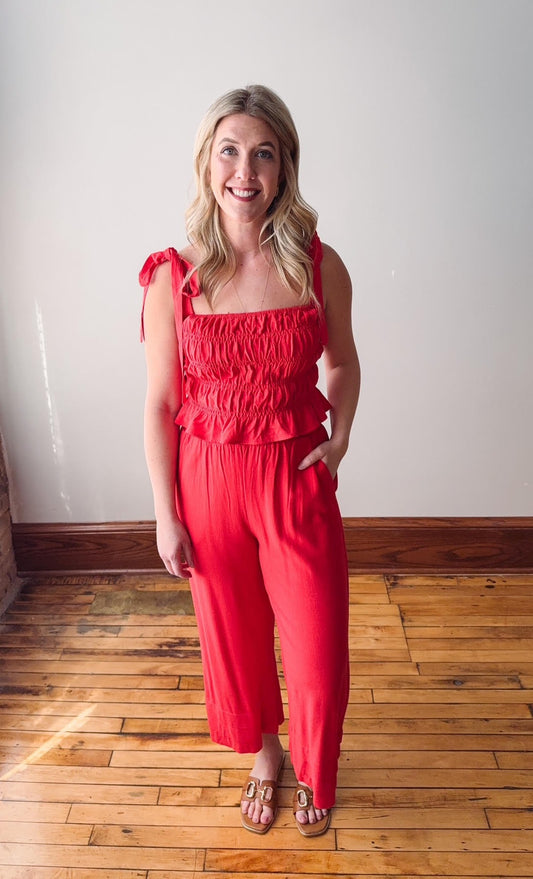 Ophelia Poppy Red Smocked Tank