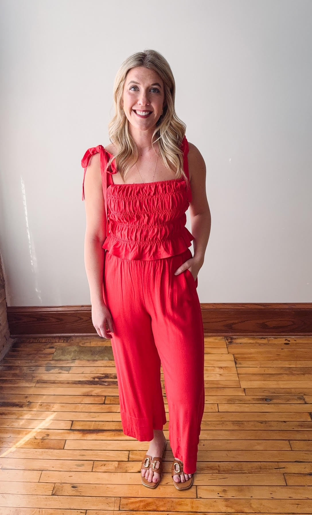 Ophelia Poppy Red Smocked Tank