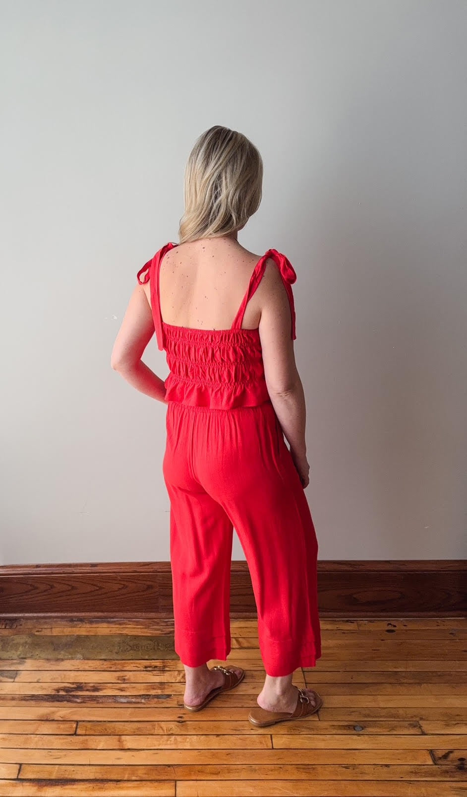 Ophelia Poppy Red Smocked Tank