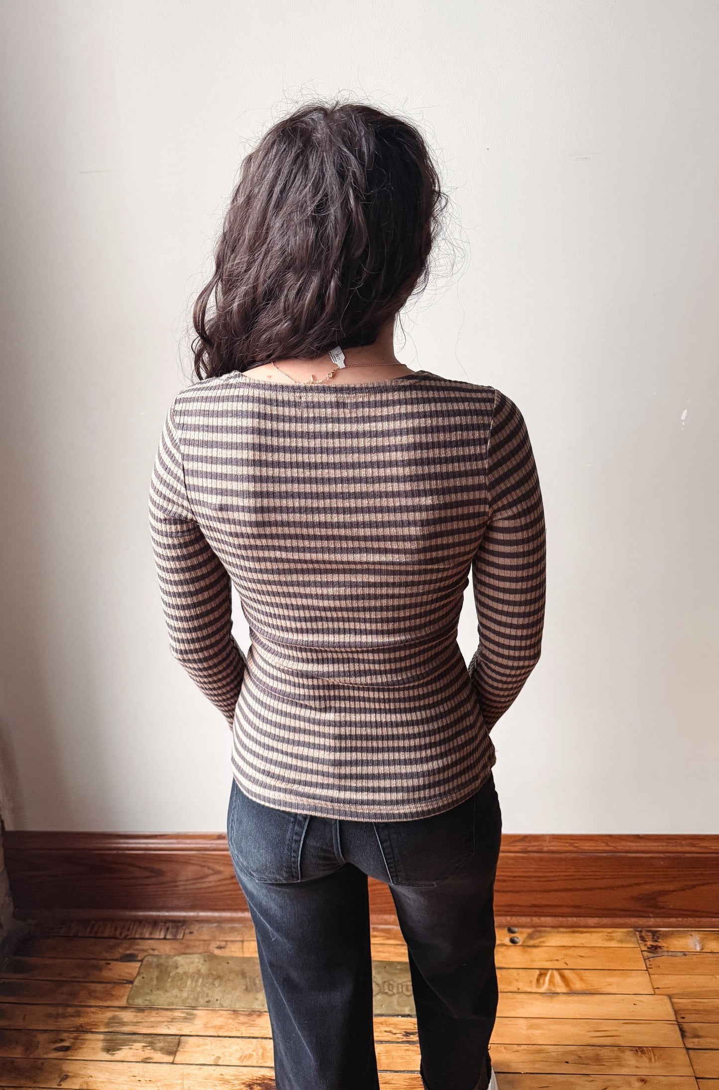 Madi Taupe + Charcoal Striped Top