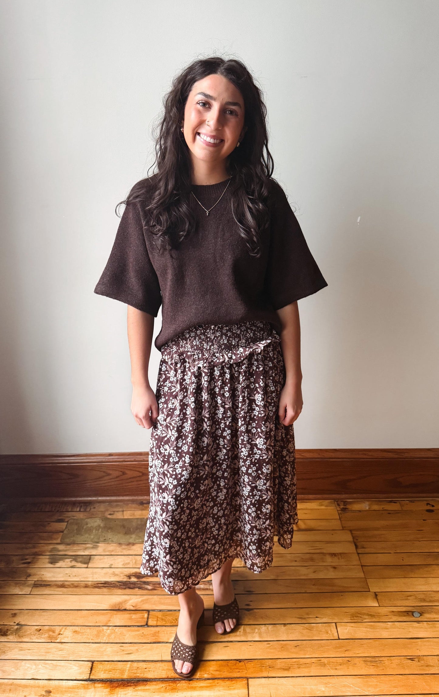 Danica Short Sleeve Brown Sweater