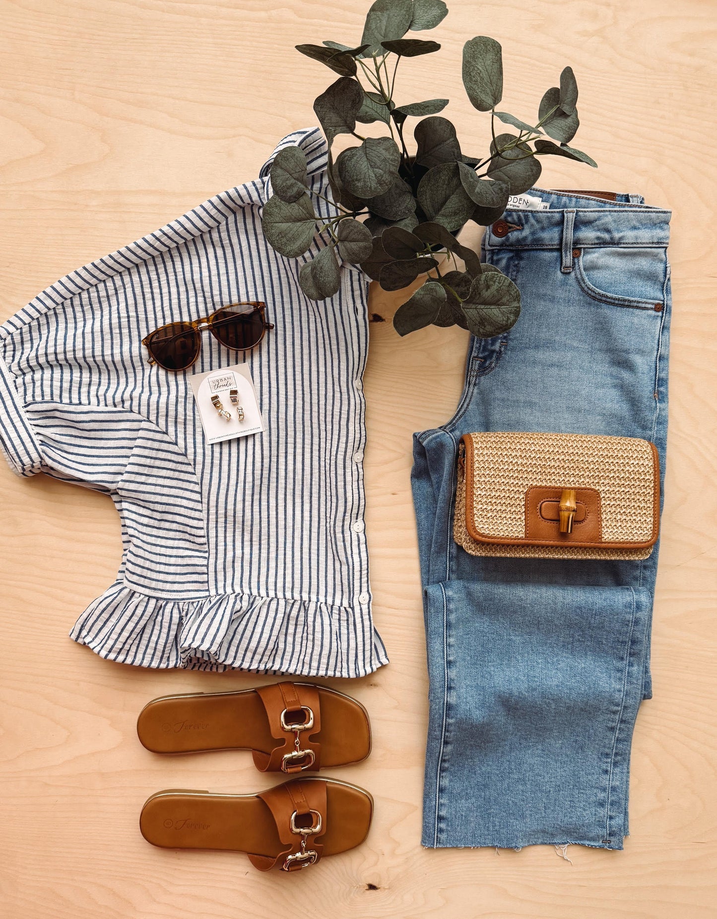 Monroe Navy Striped Ruffle Top