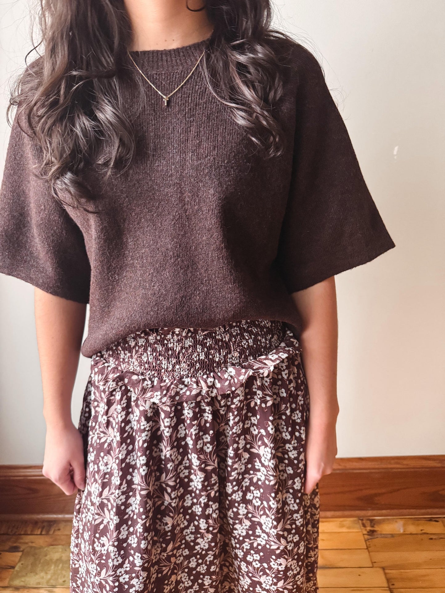 Danica Short Sleeve Brown Sweater