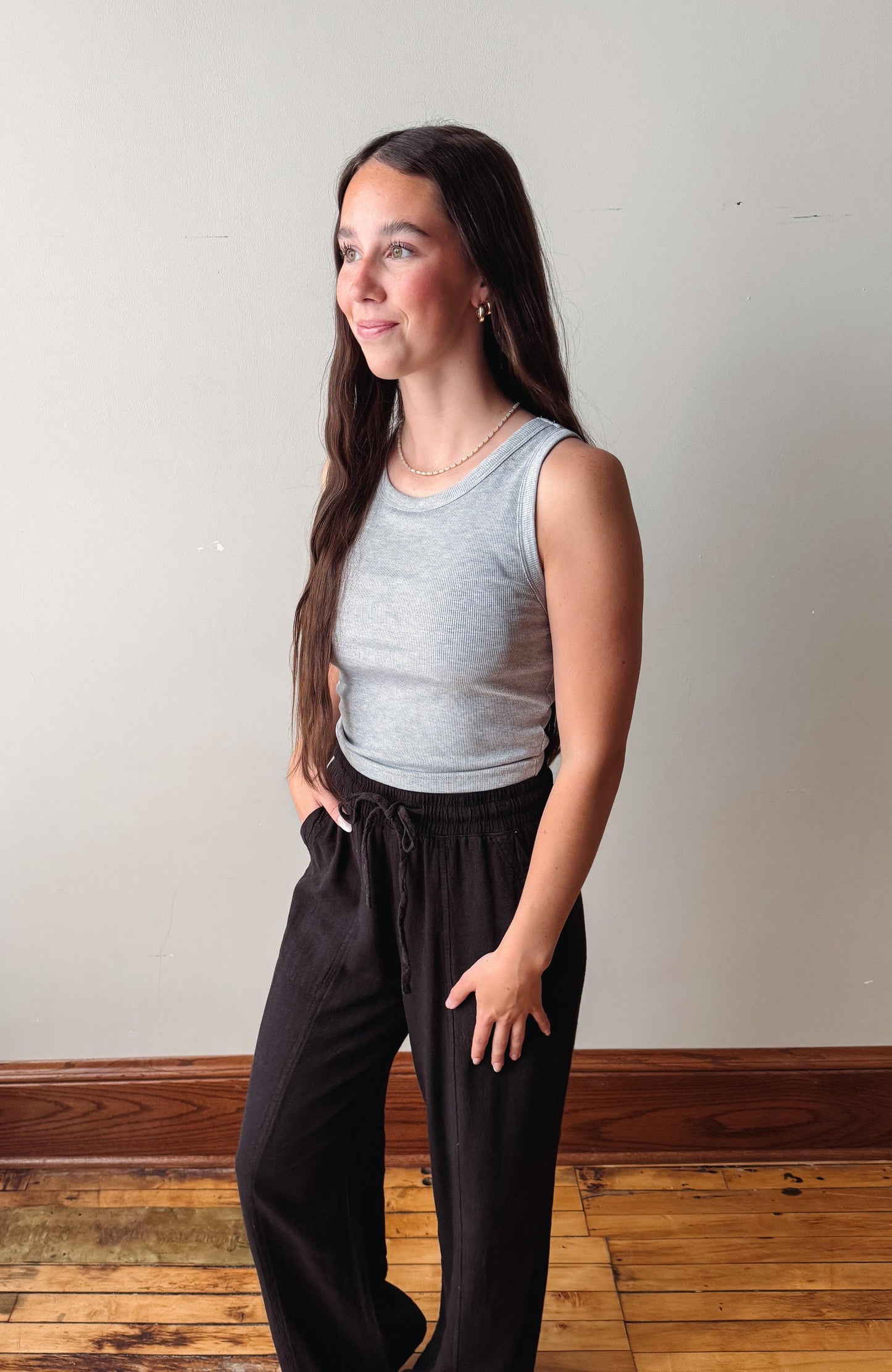Aspen Melange Grey Ribbed Tank