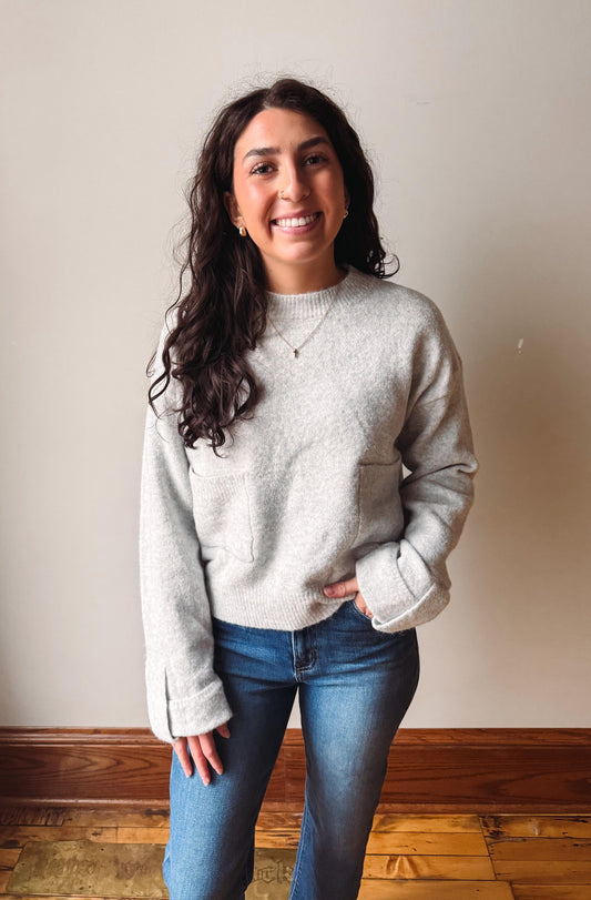 Willa Grey Pocket Knit Sweater