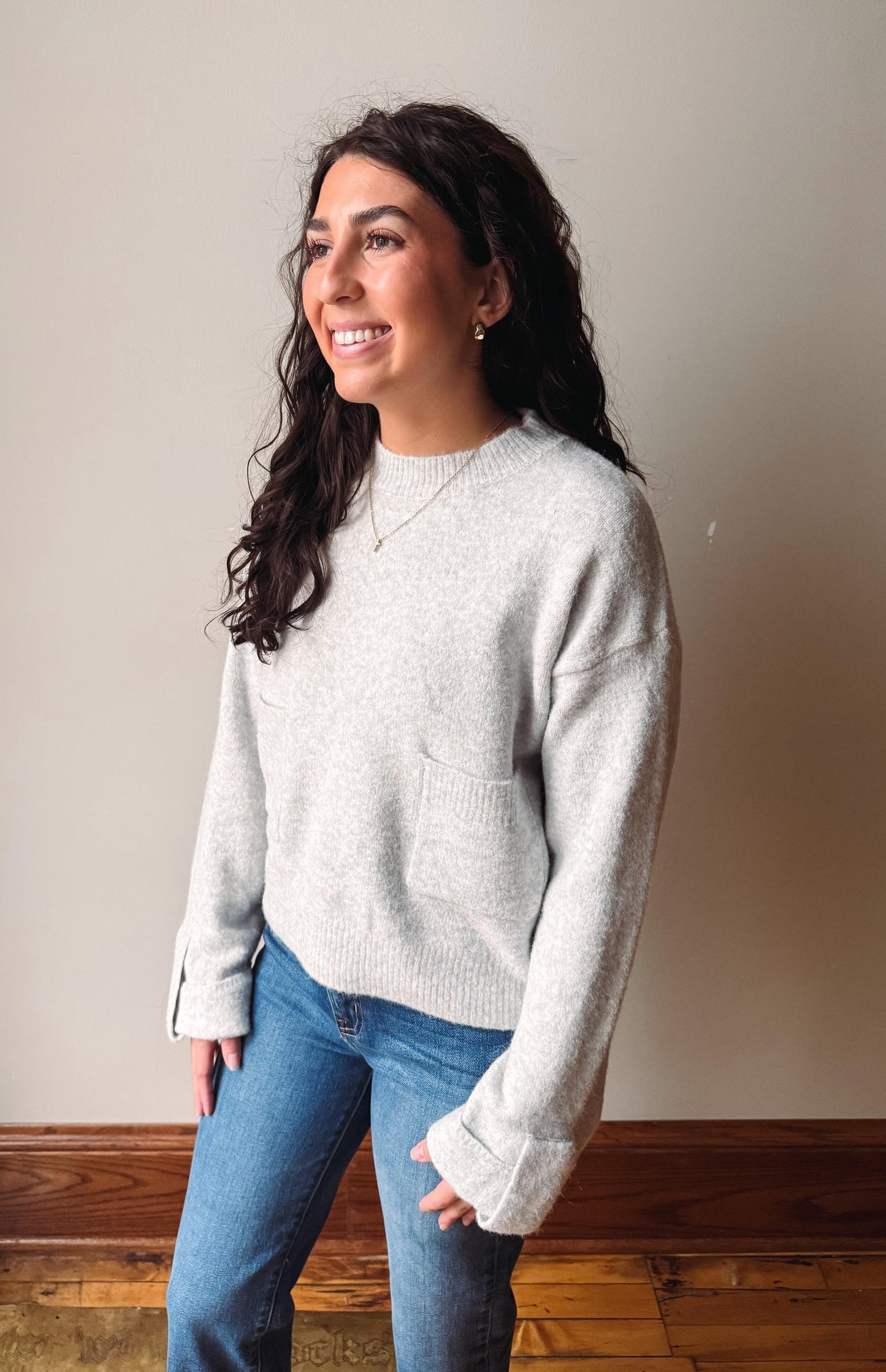 Willa Grey Pocket Knit Sweater