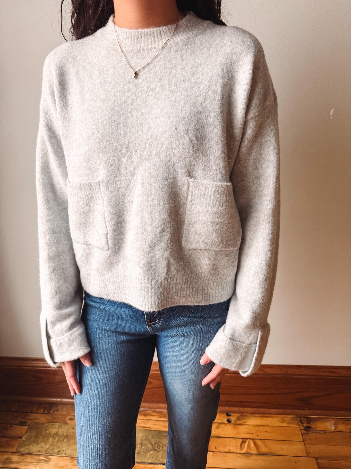 Willa Grey Pocket Knit Sweater