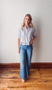 Monroe Navy Striped Ruffle Top