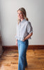 Monroe Navy Striped Ruffle Top
