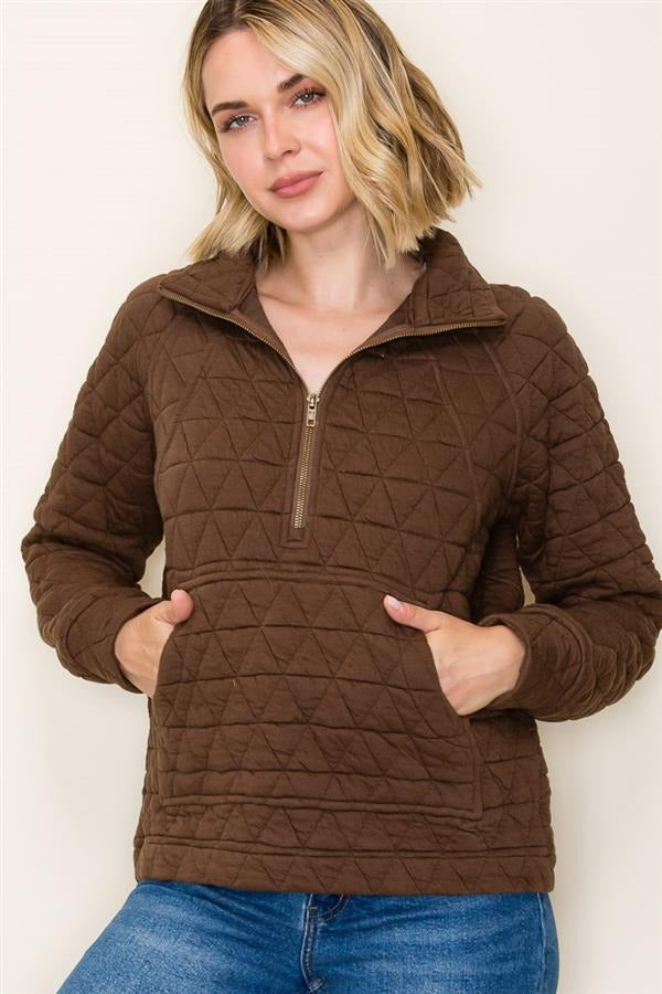 Devon Brown Quilted Sweatshirt