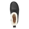 Black rubber boot with white fur lining on a white background
