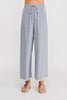 Light blue pants with white trim on a plain background