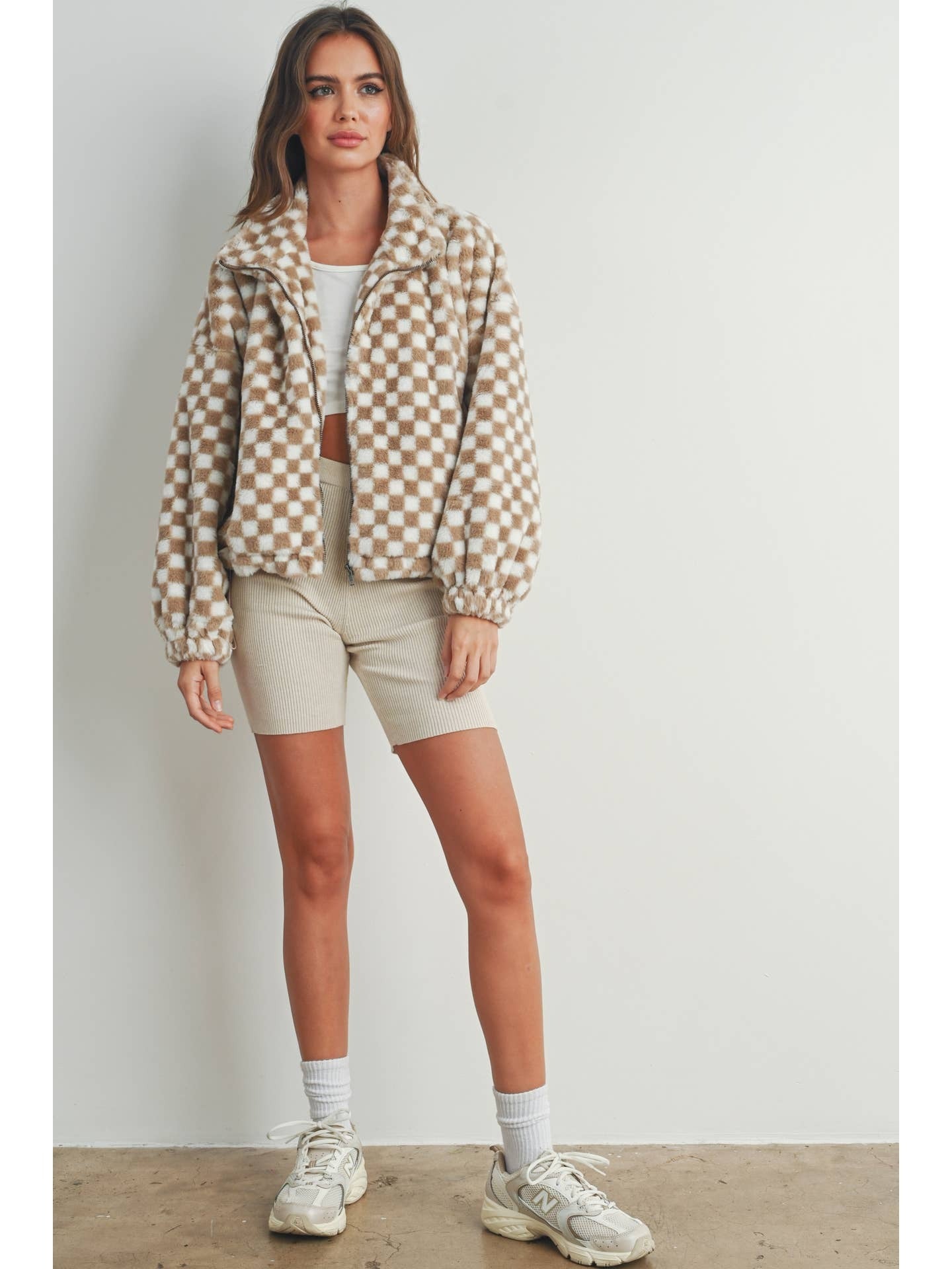 Taupe Checker Teddy Jacket