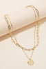 Layered Chain Circle Disc Pendant Necklace