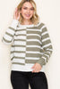 Anna Olive Color Block Waffle Sweater