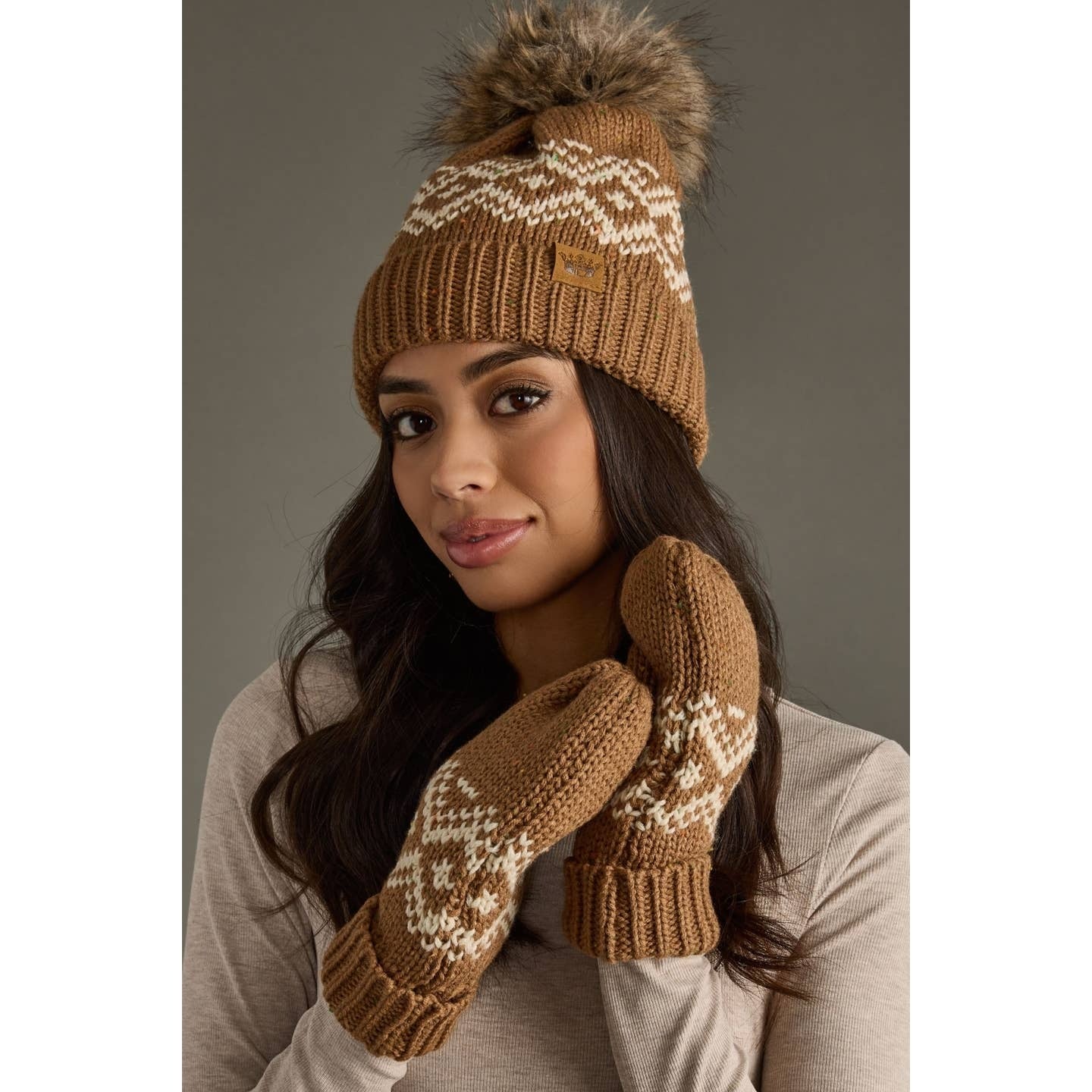 Brown + Speckled Patterned Pom Hat