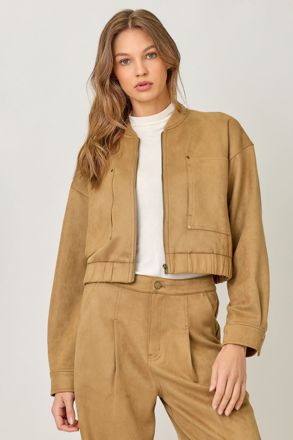 Latte Suede Bomber Jacket